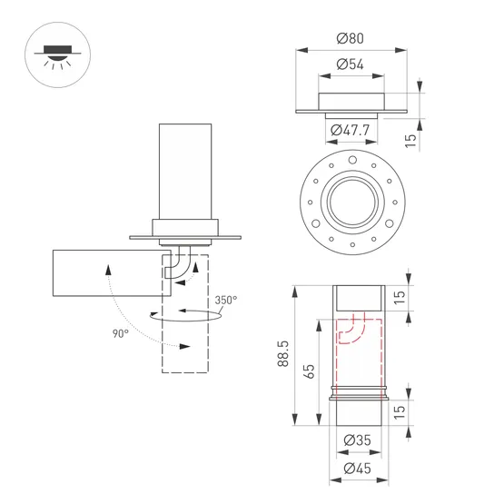 Фото #6 товара Светильник SP-NUANCE-TRIMLESS-PULL-R35-7W Day4000 (WH, 36 deg, 230V) (Arlight, IP40 Металл, 5 лет)